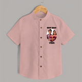 Pamper Me with Gift Rakhi Print Shirt – brother-sister gift giving illustration. - PEACH - 0 - 6 Months Old (Chest 23")
