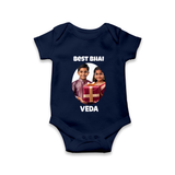 Pamper Me with Gift Rakhi Print Romper – brother-sister gift giving illustration. - NAVY BLUE - New Born (Chest 14")
