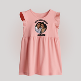 Happy Rakhi Cute Kids Print Baby Frock – boy-girl sitting and tying rakhi illustration. - BABY PINK - 0 - 3 Months Old (Chest 17")