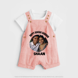 Happy Rakhi Cute Kids Print Dungaree – boy-girl sitting and tying rakhi illustration. - PEACH - 0 - 5 Months Old (Chest 18")