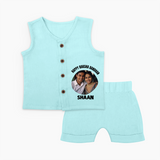 Happy Rakhi Cute Kids Print Jabla – boy-girl sitting and tying rakhi illustration. - BABY BLUE - 0 - 3 Months Old (Chest 9.8")