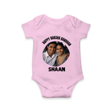 Happy Rakhi Cute Kids Print Romper – boy-girl sitting and tying rakhi illustration. - BABY PINK - New Born (Chest 14")