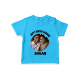 Happy Rakhi Cute Kids Print TShirt – boy-girl sitting and tying rakhi illustration. - SKY BLUE - 0-5 Months Old (Chest 17")