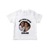 Happy Rakhi Cute Kids Print TShirt – boy-girl sitting and tying rakhi illustration. - WHITE - 0-5 Months Old (Chest 17")