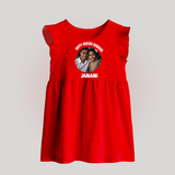 Happy Rakhi Cute Kids Print Baby Frock – boy-girl sitting and tying rakhi illustration. - RED - 0 - 3 Months Old (Chest 17")