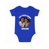 Happy Rakhi Cute Kids Print Romper – boy-girl sitting and tying rakhi illustration. - COBALT BLUE - New Born (Chest 14")