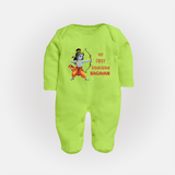 Ram Navami First Festival Baby Fullbody suit - LIME GREEN - New Born (Chest 7.5")