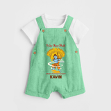 I Am Ram Bhakt, What's Your Super Power Dungaree set | Custom Dungaree set for Ram Bhakt - GREEN - 0 - 5 Months Old (Chest 18")