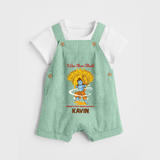 I Am Ram Bhakt, What's Your Super Power Dungaree set | Custom Dungaree set for Ram Bhakt - MINT GREEN - 0 - 5 Months Old (Chest 18")