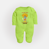 I Am Ram Bhakt – What’s Your Superpower? Kids Fullbody suit - LIME GREEN - New Born (Chest 7.5")