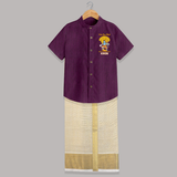 I Am Ram Bhakt, What's Your Super Power Shirt And Dhoti | Custom Shirt And Dhoti for Ram Bhakt - GRAPE - 0 - 6 Months Old (Chest-23") (Dhoti length-14")