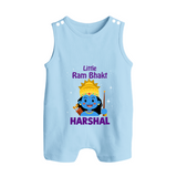 Little Ram Bhakt Personalized Kids Romper suit - BABY BLUE - 0 - 5 Months Old (Chest 18")