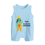 Cute Ram Bhakt Personalized Kids Romper suit - BABY BLUE - 0 - 5 Months Old (Chest 18")