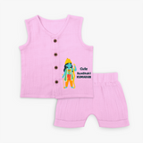 Cute Ram Bhakt Personalized Kids Jabla Set - BABY PINK - 0 - 3 Months Old (Chest 9.8")