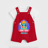 Ram Ram Dungaree set | Custom Dungaree set for Shri Ram Celebrations - RED - 0 - 5 Months Old (Chest 18")