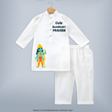 Cute Ram Bhakt – Personalized Kids Kurta Set - WHITE - 3 - 6 Months Old (Chest 24", Kurta Length 14'', Waist 19", Pant Length 14")