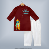 Cute Ram Bhakt – Personalized Kids Kurta Set - MAROON - 3 - 6 Months Old (Chest 24", Kurta Length 14'', Waist 19", Pant Length 14")