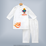 Jai Shree Ram Bow & Arrow Kurta Set | Custom Baby Kurta Set with Ram's Symbol of Strength - WHITE - 3 - 6 Months Old (Chest 24", Kurta Length 14'', Waist 19", Pant Length 14")