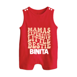 Mama's Expensive Little Bestie Romper Suit / Sleeveless Romper | Custom Name Baby Romper Suit / Sleeveless Romper for Mama's Darling - RED - 0 - 5 Months Old (Chest 18")