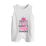 Daddy's Girl Mommy's World Romper Suit / Sleeveless Romper | Personalized Baby Romper Suit / Sleeveless Romper for Daddy's Girl - WHITE - 0 - 5 Months Old (Chest 18")