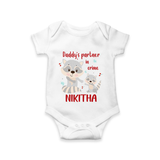 Daddy's Partner in Crime Romper / Onesie | Custom Name Baby Romper / Onesie for Daddy's Partner - WHITE - New Born (Chest 14")