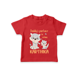 Daddy's Partner in Crime T-Shirt | Custom Name Baby T-Shirt for Daddy's Partner - RED - 0-5 Months Old (Chest 17")