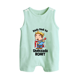 Dada Dadi Ka Shehzada Romper Suit / Sleeveless Romper | Personalized Baby Romper Suit / Sleeveless Romper for Dada and Dadi's Prince - MINT GREEN - 0 - 5 Months Old (Chest 18")