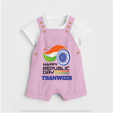 Modern Tricolour Republic Day Personalised Kid Dungaree - BABY PINK - 0 - 5 Months Old (Chest 18")