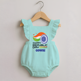 Modern Tricolour Republic Day Personalised Romper Frock - MINT GREEN - 0 - 3 Months Old (Chest 19")