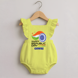 Modern Tricolour Republic Day Personalised Romper Frock - PASTEL YELLOW - 0 - 3 Months Old (Chest 19")