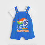 Modern Tricolour Republic Day Personalised Kid Dungaree - COBALT BLUE - 0 - 5 Months Old (Chest 18")