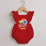 Modern Tricolour Republic Day Personalised Romper Frock - RED - 0 - 3 Months Old (Chest 19")