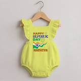 Happy Republic Day Personalised Romper Frock - PASTEL YELLOW - 0 - 3 Months Old (Chest 19")