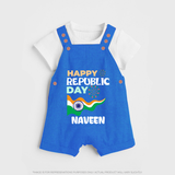 Happy Republic Day Personalised Kid Dungaree - COBALT BLUE - 0 - 5 Months Old (Chest 18")