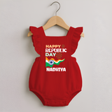 Happy Republic Day Personalised Romper Frock - RED - 0 - 3 Months Old (Chest 19")