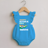 Happy Republic Day Personalised Romper Frock - SKY BLUE - 0 - 3 Months Old (Chest 19")