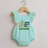 26th January Republic Day Personalised Romper Frock - MINT GREEN - 0 - 3 Months Old (Chest 19")