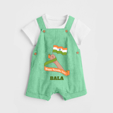 Happy Republic Day Patriotic Kid Dungaree with Name - GREEN - 0 - 5 Months Old (Chest 18")