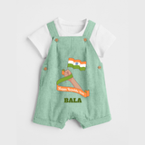Happy Republic Day Patriotic Kid Dungaree with Name - MINT GREEN - 0 - 5 Months Old (Chest 18")