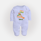 Happy Republic Day Patriotic Baby Fullbody Suit with Name - BABY BLUE - New Born (Chest 7.5")