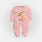 Happy Republic Day Patriotic Baby Fullbody Suit with Name - BABY PINK - New Born (Chest 7.5")