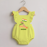 Happy Republic Day Patriotic Romper Frock with Name - PASTEL YELLOW - 0 - 3 Months Old (Chest 19")