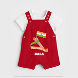 Happy Republic Day Patriotic Kid Dungaree with Name - RED - 0 - 5 Months Old (Chest 18")