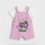 Republic Day Hindi Typography Kid Dungaree with Name - BABY PINK - 0 - 5 Months Old (Chest 18")