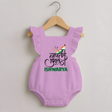 Republic Day Hindi Typography Romper Frock with Name - BABY PINK - 0 - 3 Months Old (Chest 19")