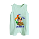Little Subhash Chandra Bose Personalized Button Romper - MINT GREEN - New Born (Chest 18")