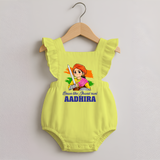 Brave Like Jhansi Rani Pink Romper Frock – Personalized Name Option - PASTEL YELLOW - 0 - 3 Months Old (Chest 19")