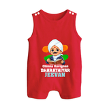 Chinna Kavignan Bharathiyar Personalized Button Romper - RED - New Born (Chest 18")