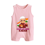 Leader Like Nehru Personalized Button Romper - BABY PINK - New Born (Chest 18")