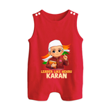 Leader Like Nehru Personalized Button Romper - RED - New Born (Chest 18")